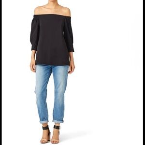 Theory Joscia Silk Off the Shoulder Black Blouse